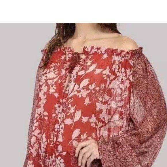 Free People Red Hendrix In A Haze Floral Boho Oversized
Sheer Blouse Top - Picture 4 of 13